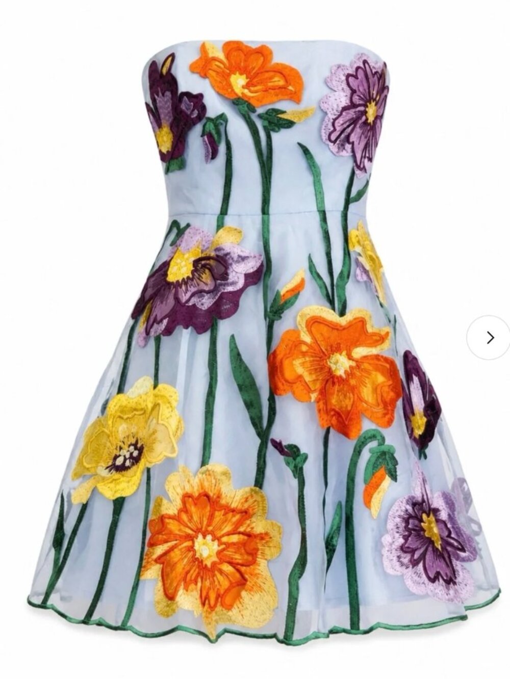 Anthropologie Maeve Floral Appliqué Embroidered Organza Strapless Mini